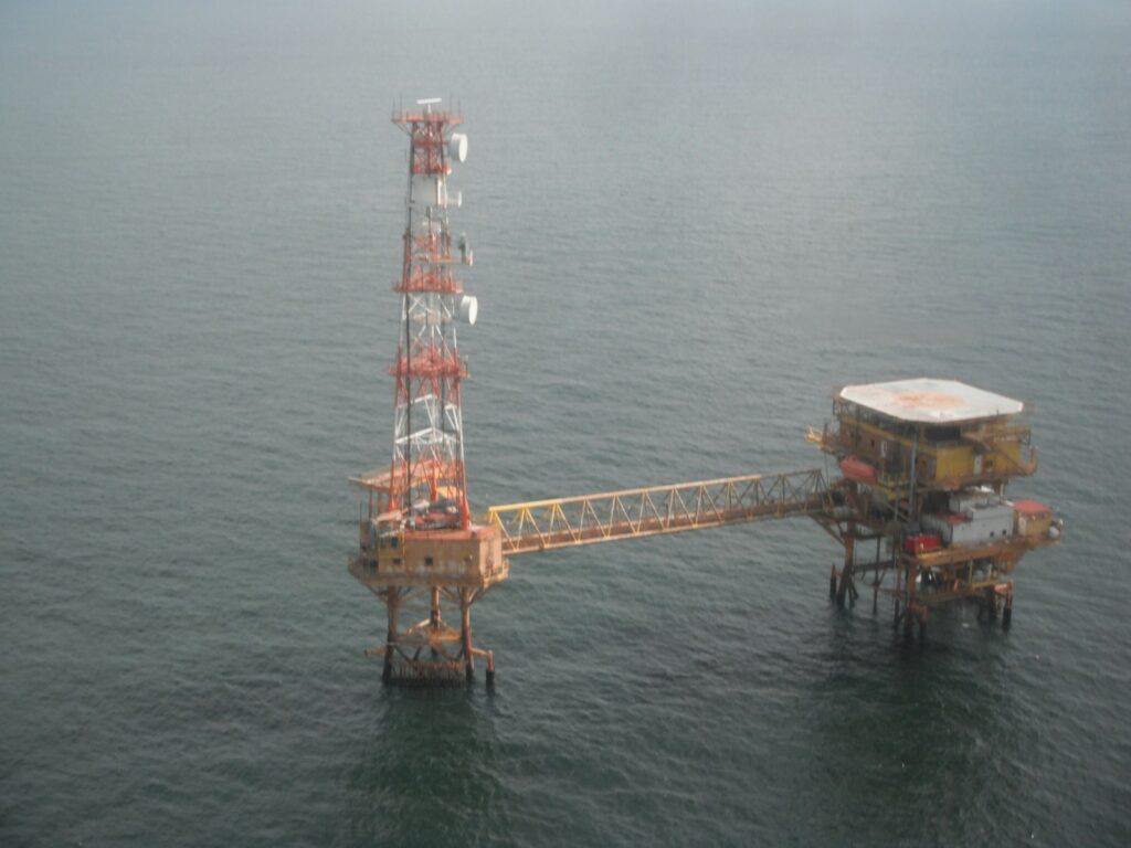 Offshore oil rig platform in the ocean